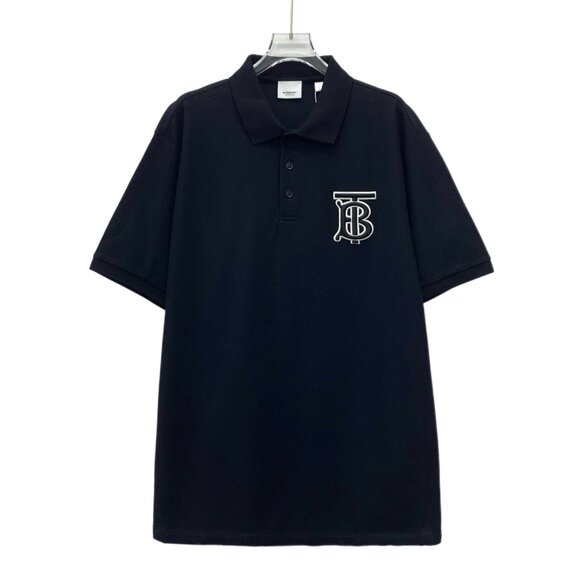 BURBERRY LONDON TB LOGO BLACK COTTON POLO SHIRT SIZE L NEW WITH TAGS - Picture 1 of 8